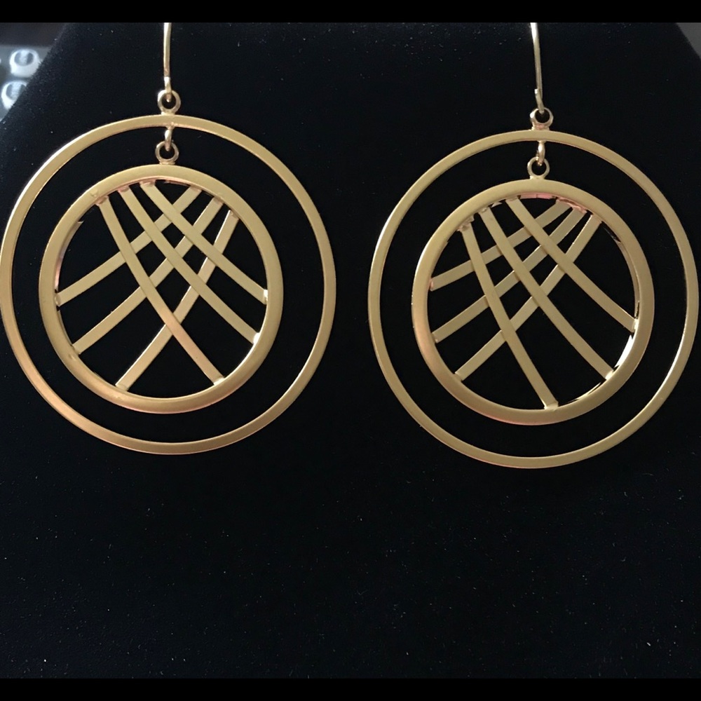 Gold Hoops W/ Round Pattern Earrings